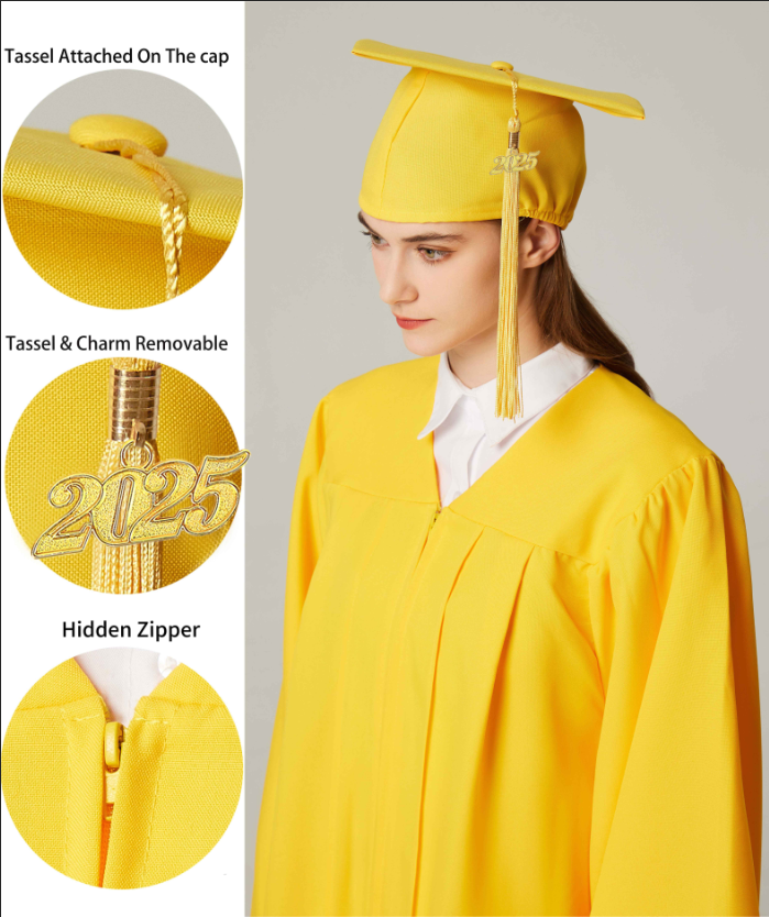 GraduationService Unisex  Matte Graduation Cap & Gown with Tassel 2025 Year Charm Rich Color