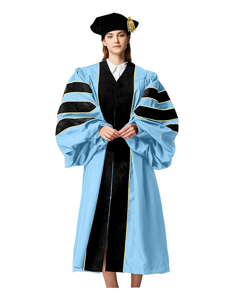 Customized Doctoral Graduation Sky Blue Gown Black-8S Tam