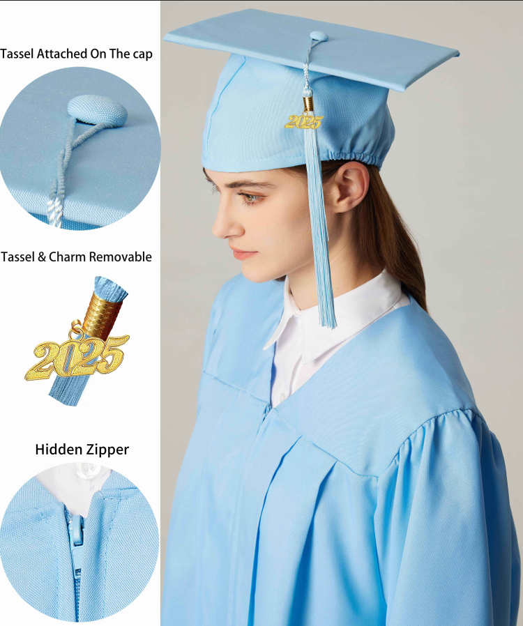 GraduationService Unisex  Matte Graduation Cap & Gown with Tassel 2025 Year Charm Rich Color