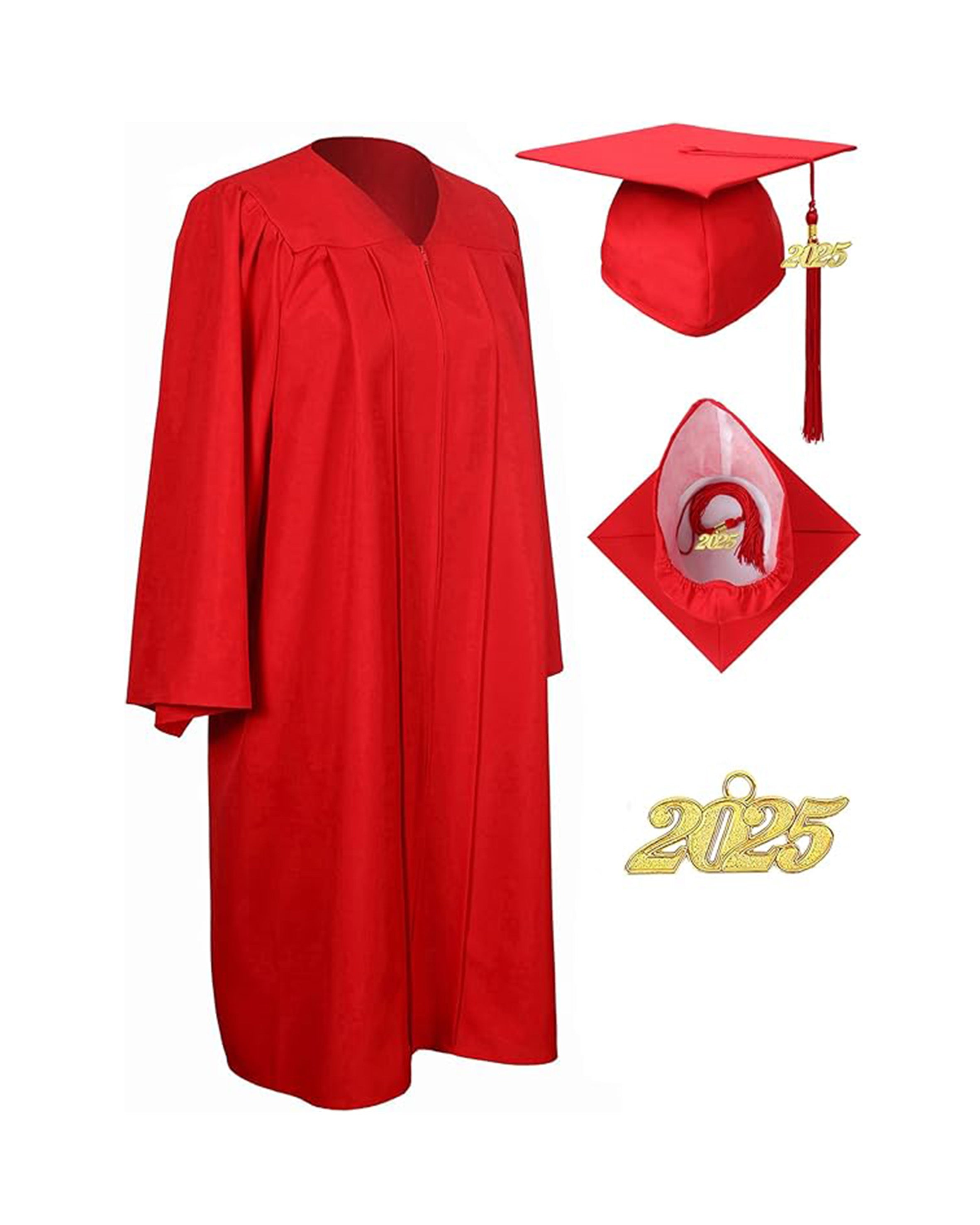 GraduationService Unisex  Matte Graduation Cap & Gown with Tassel 2025 Year Charm Rich Color