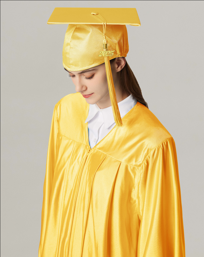 Unisex  Shiny Graduation Cap & Gown with Tassel 2025 Year Charm Rich Color