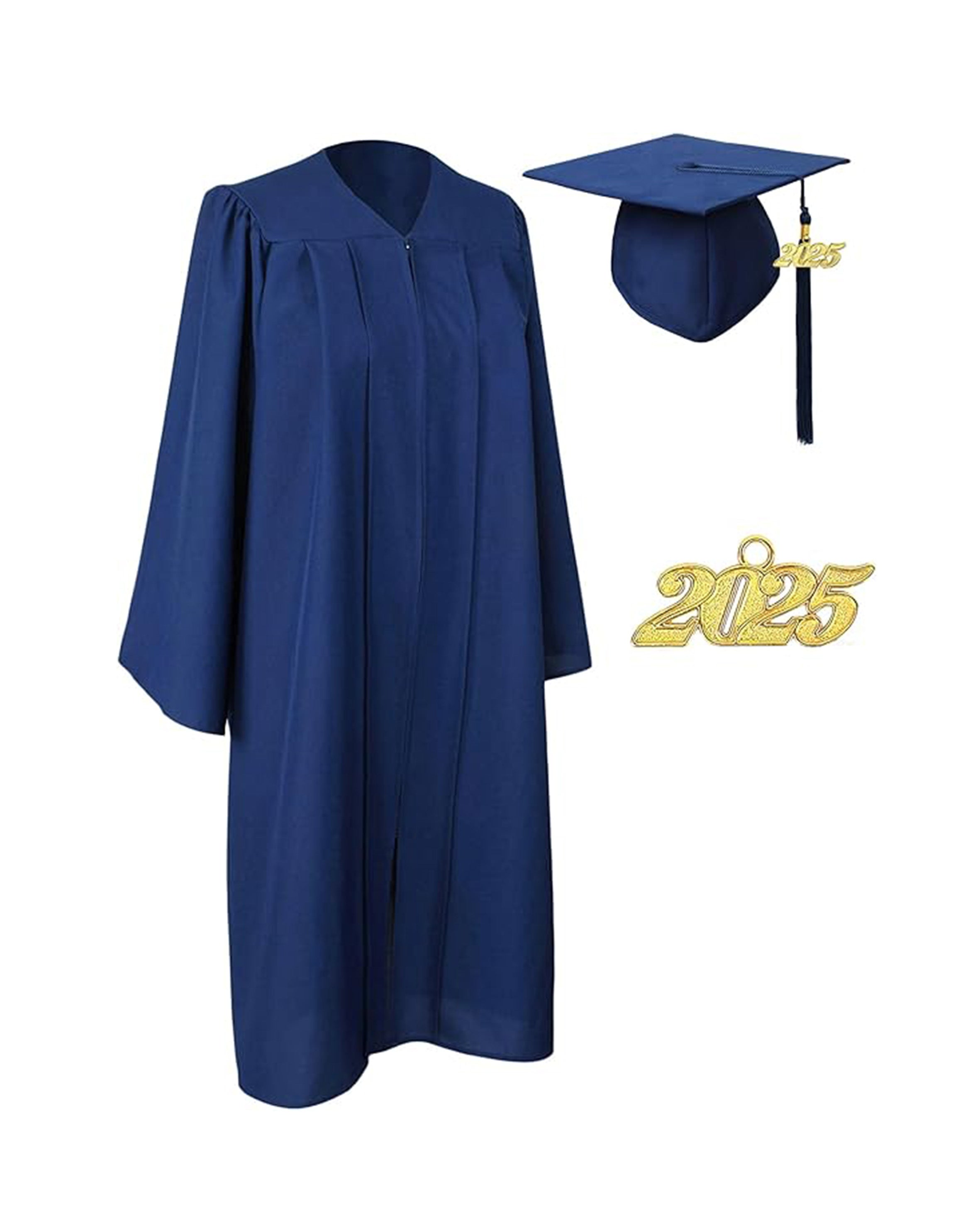 GraduationService Unisex  Matte Graduation Cap & Gown with Tassel 2025 Year Charm Rich Color