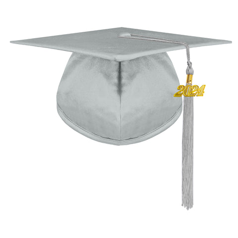 Unisex Adult Shiny Graduation Cap with Graduation Tassel Charm 2024（Silver）