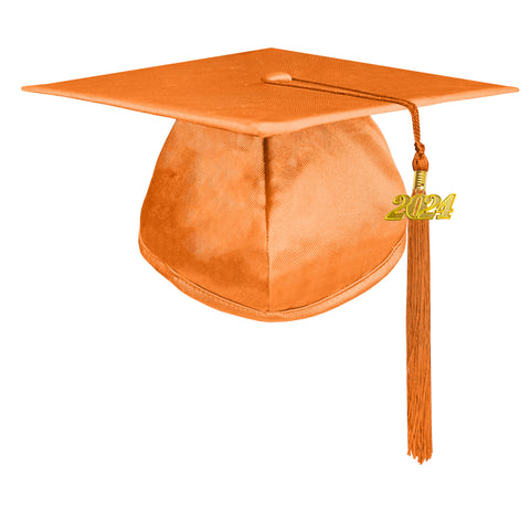 Unisex Adult Shiny Graduation Cap with Graduation Tassel Charm 2024（Orange）