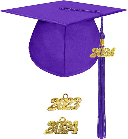 Unisex Adult Matte Graduation Cap with Graduation Tassel Charm 2024（Purple）
