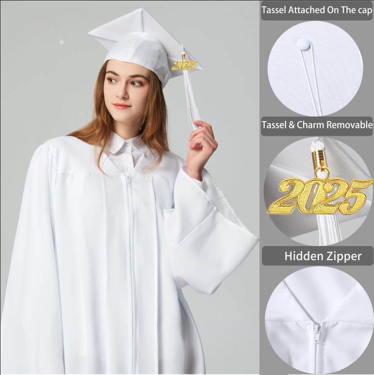 GraduationService Unisex  Matte Graduation Cap & Gown with Tassel 2025 Year Charm Rich Color