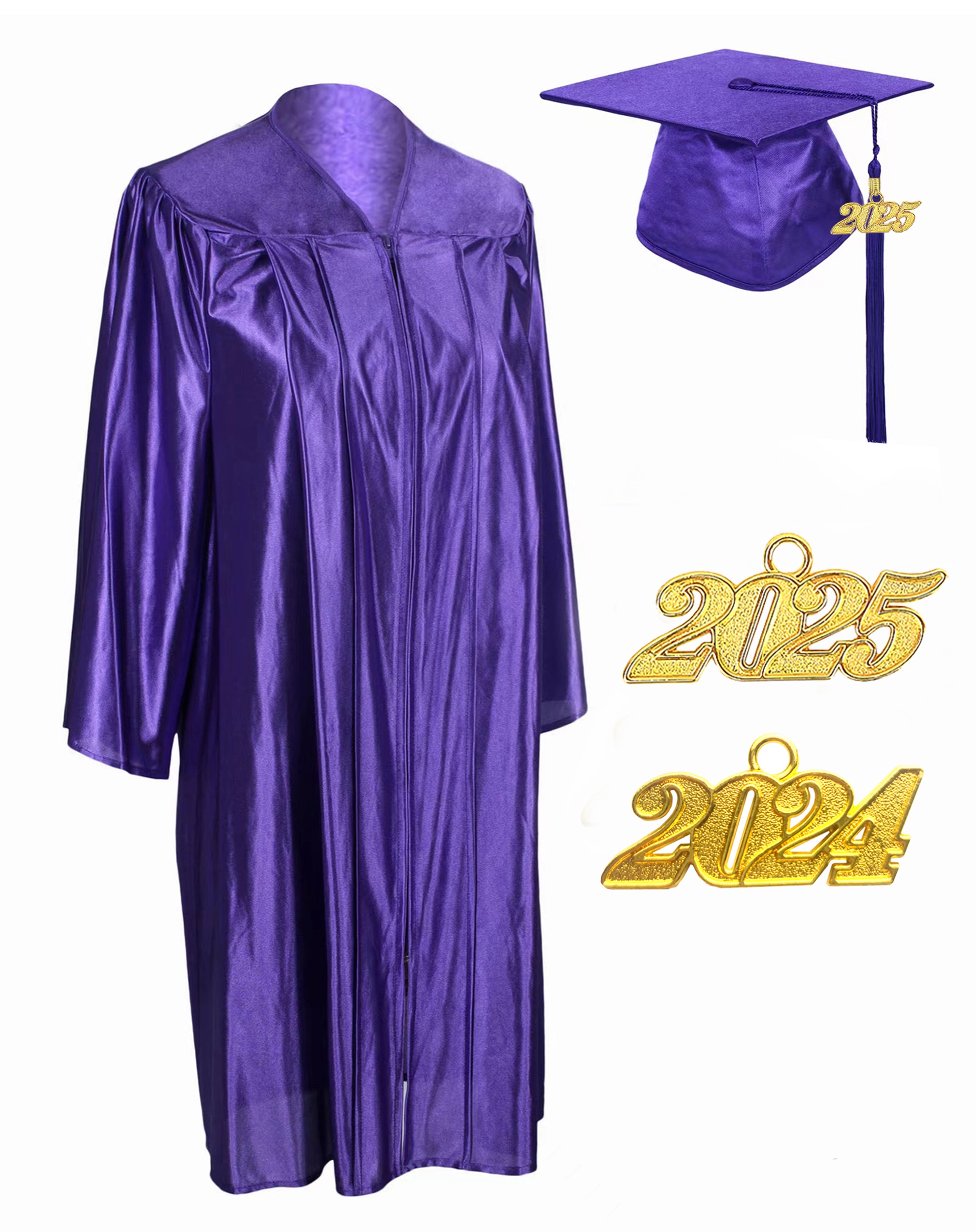 Unisex  Shiny Graduation Cap & Gown with Tassel 2025 Year Charm Rich Color