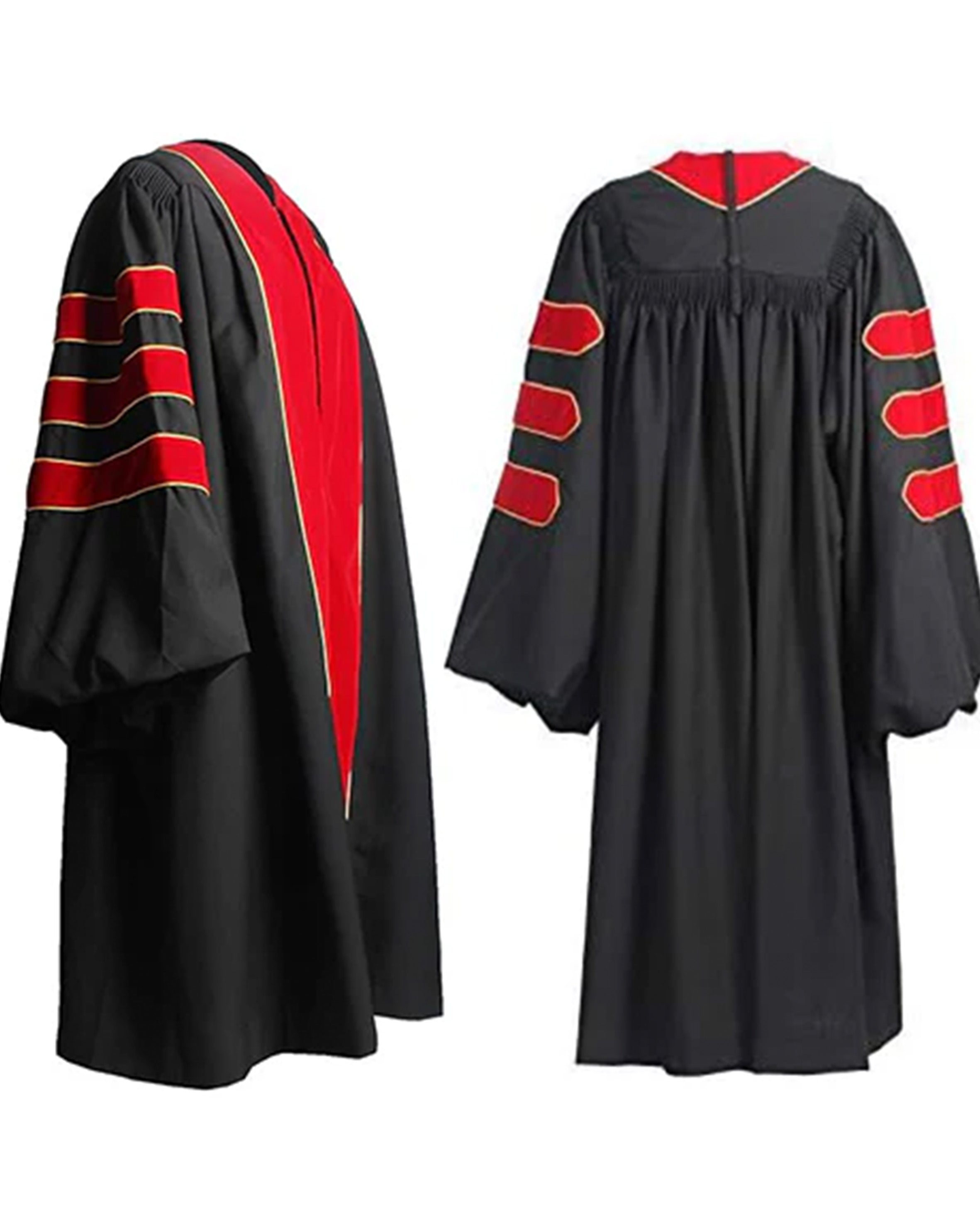 Deluxe Doctoral Graduation Gown with Gold Piping Plus Doctoral Tam and Doctoral Hood  Package