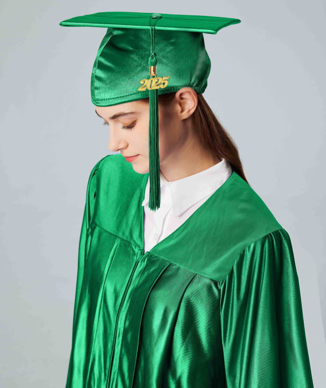 Unisex  Shiny Graduation Cap & Gown with Tassel 2025 Year Charm Rich Color