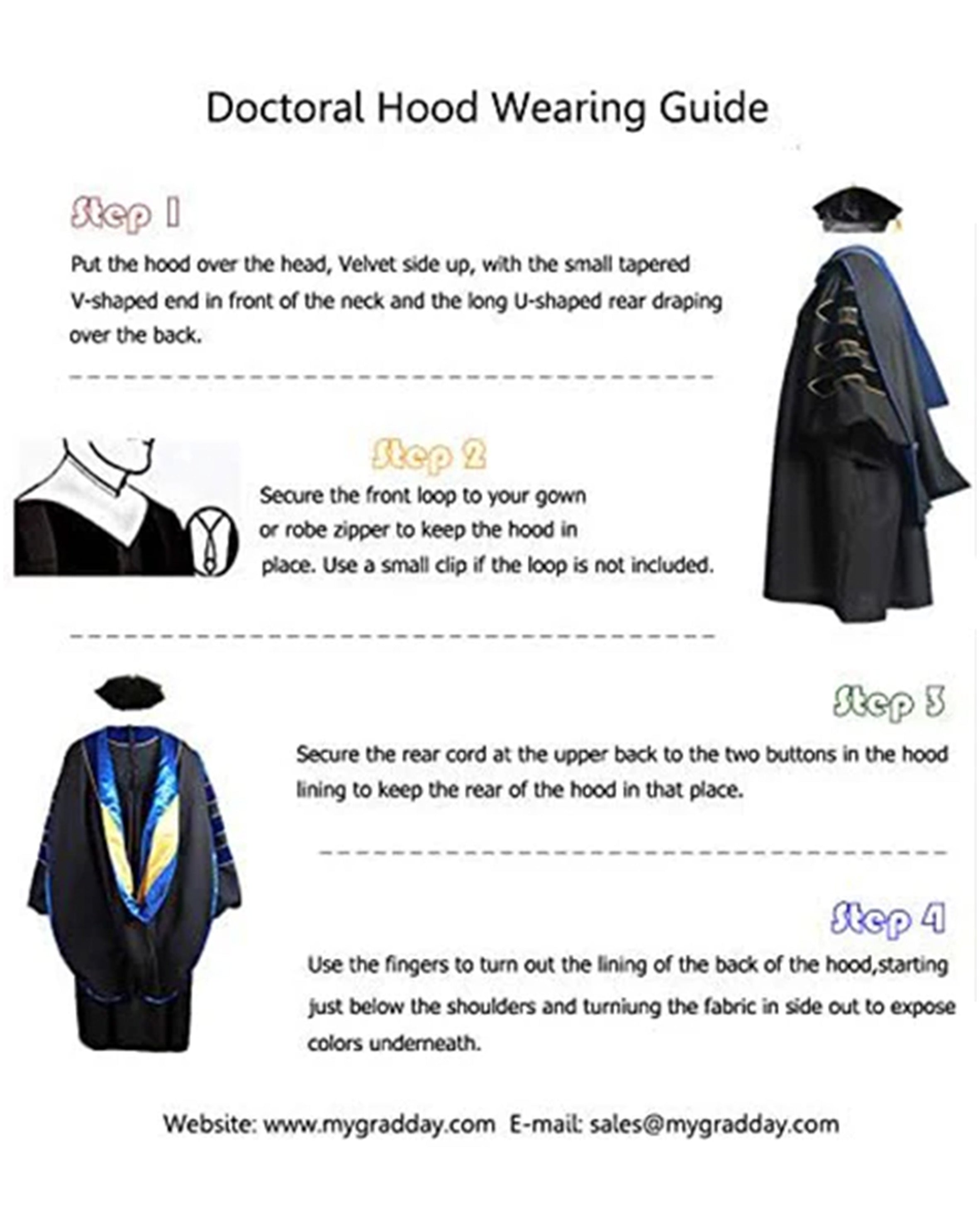 Deluxe Doctoral Graduation Gown with Gold Piping Plus Doctoral Tam and Doctoral Hood  Package