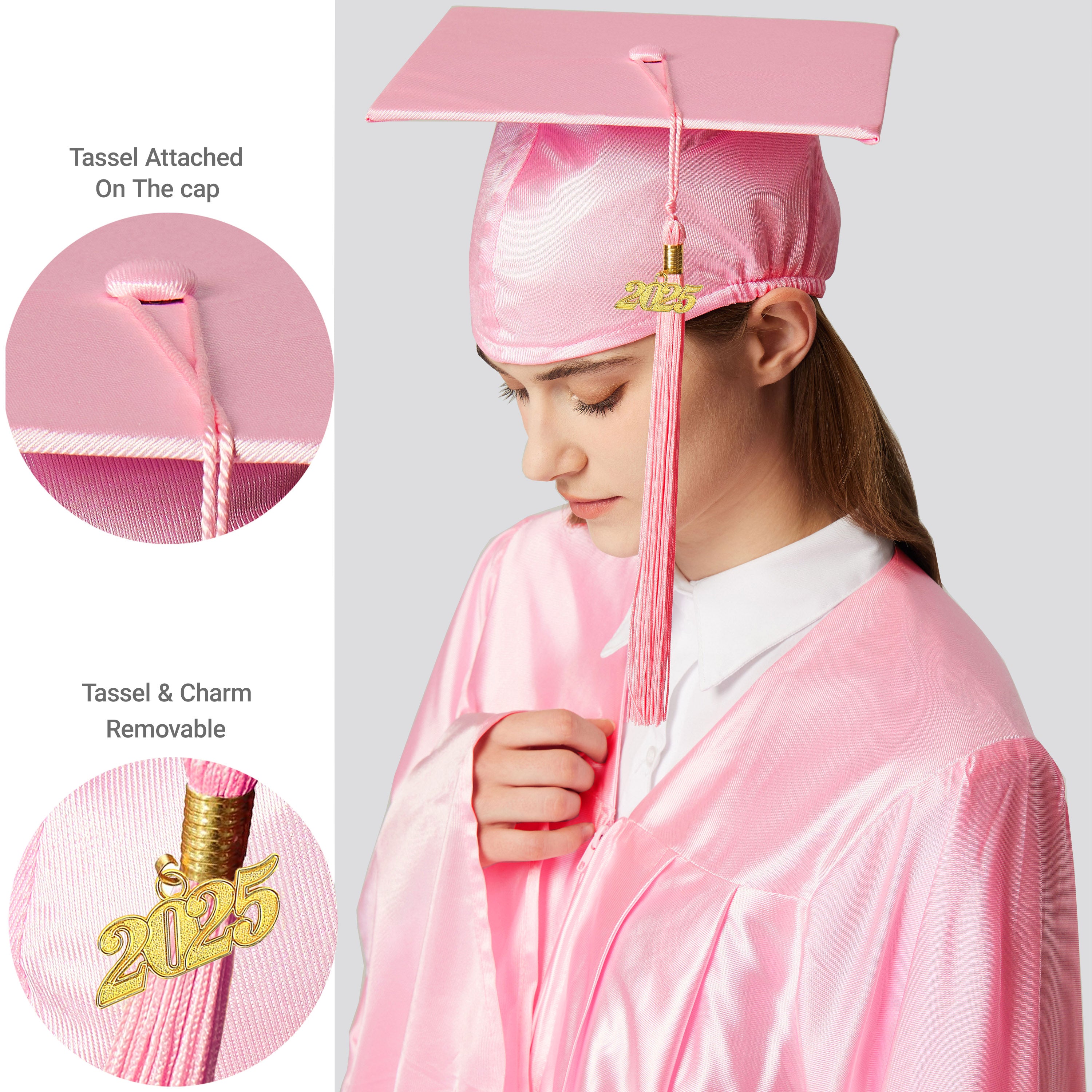 Unisex  Shiny Graduation Cap & Gown with Tassel 2025 Year Charm Rich Color