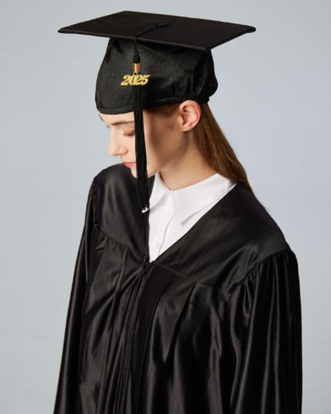 Unisex  Shiny Graduation Cap & Gown with Tassel 2025 Year Charm Rich Color