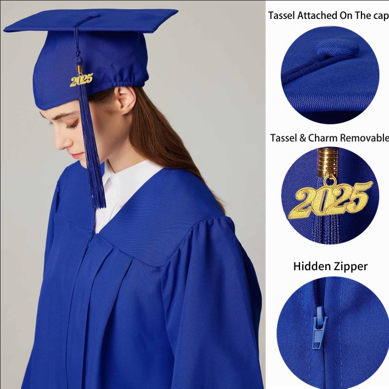 GraduationService Unisex  Matte Graduation Cap & Gown with Tassel 2025 Year Charm Rich Color