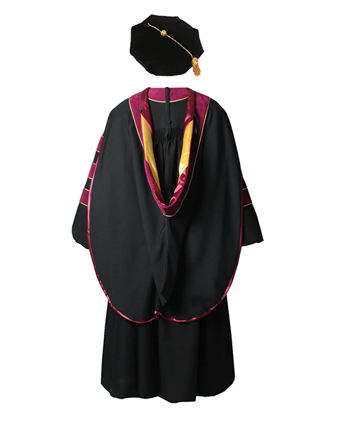Deluxe Doctoral Graduation Gown with Gold Piping Plus Doctoral Tam and Doctoral Hood  Package