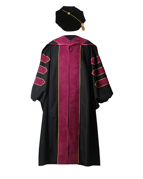 Deluxe Doctoral Graduation Gown with Gold Piping Plus Doctoral Tam and Doctoral Hood  Package