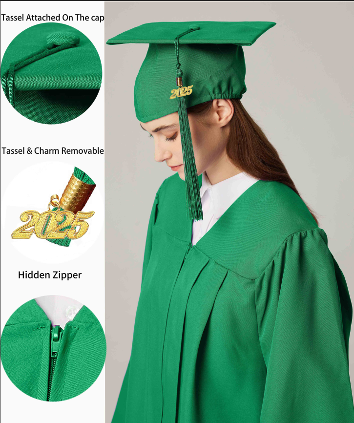 GraduationService Unisex  Matte Graduation Cap & Gown with Tassel 2025 Year Charm Rich Color