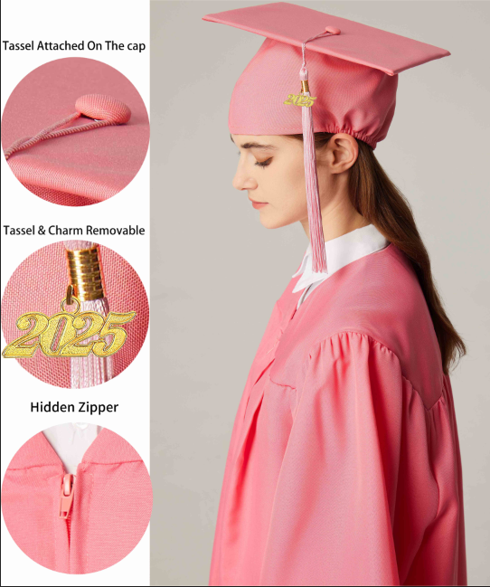 GraduationService Unisex  Matte Graduation Cap & Gown with Tassel 2025 Year Charm Rich Color