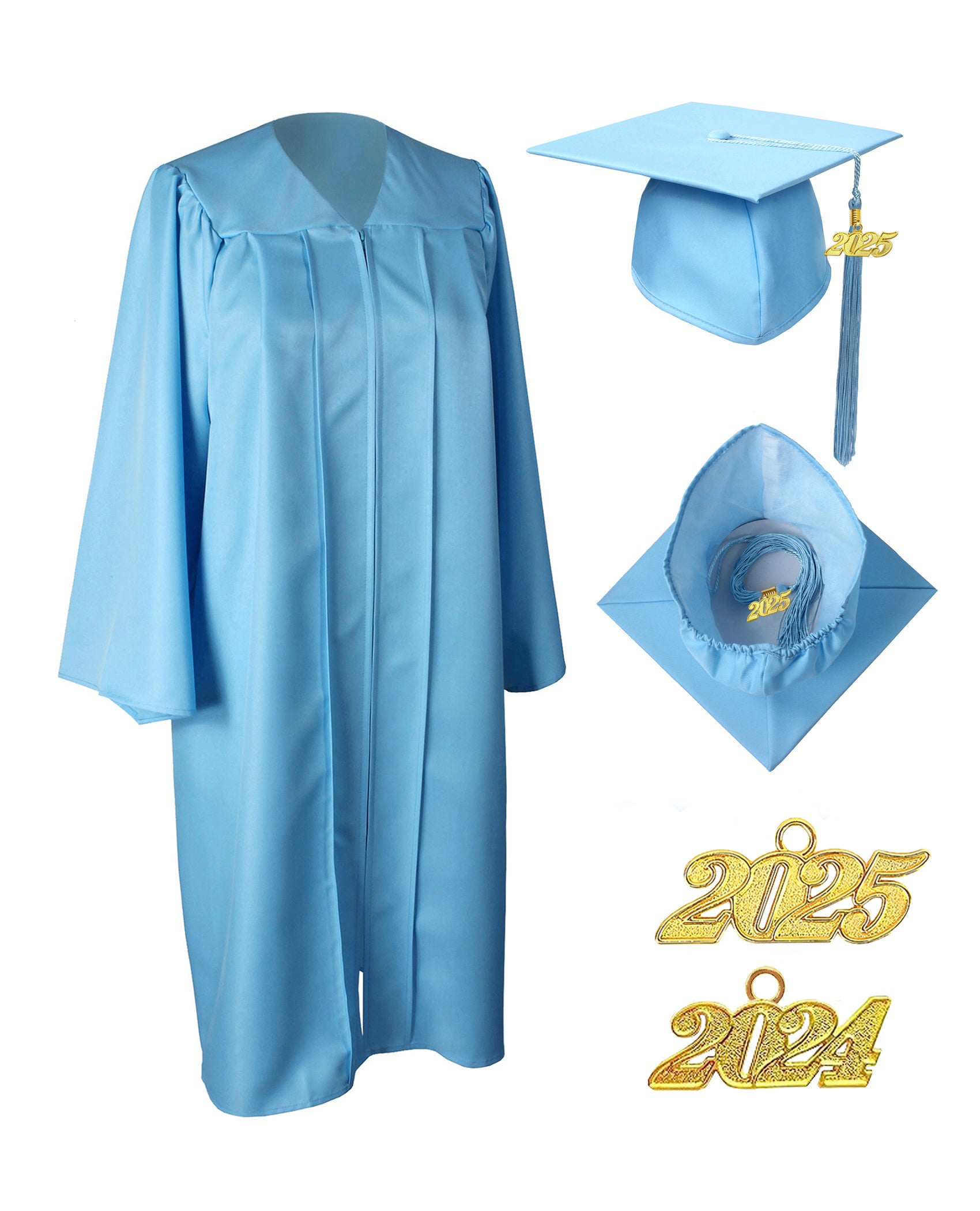 GraduationService Unisex  Matte Graduation Cap & Gown with Tassel 2025 Year Charm Rich Color