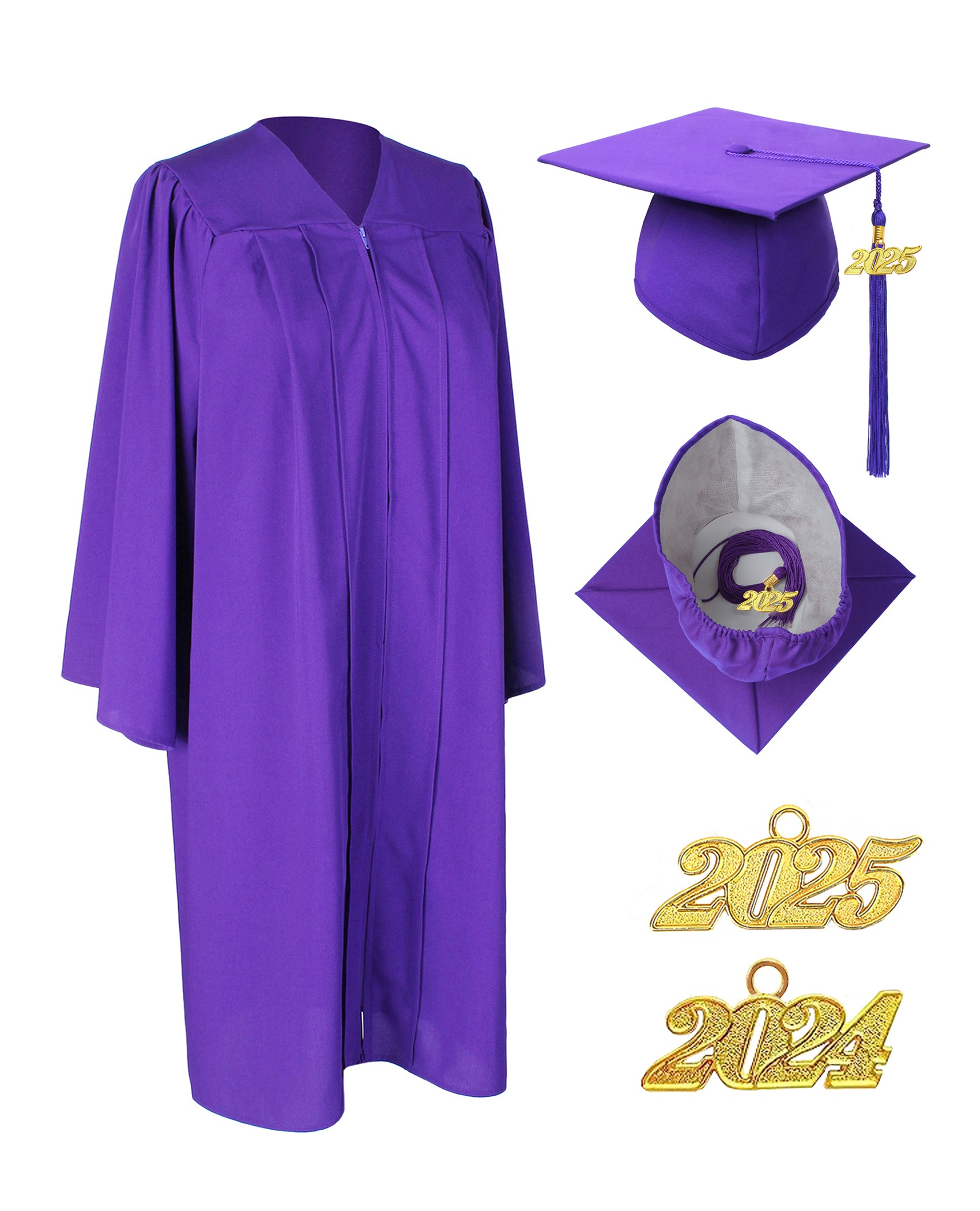 GraduationService Unisex  Matte Graduation Cap & Gown with Tassel 2025 Year Charm Rich Color