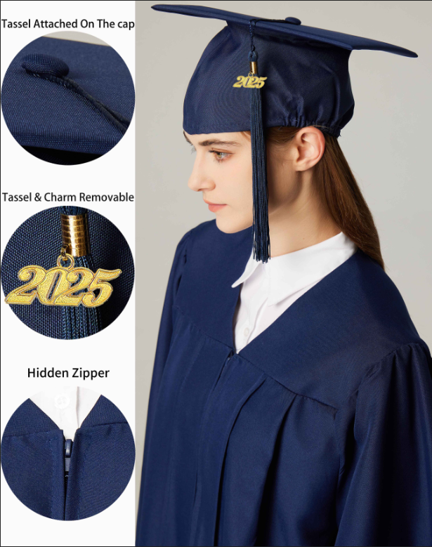 GraduationService Unisex  Matte Graduation Cap & Gown with Tassel 2025 Year Charm Rich Color