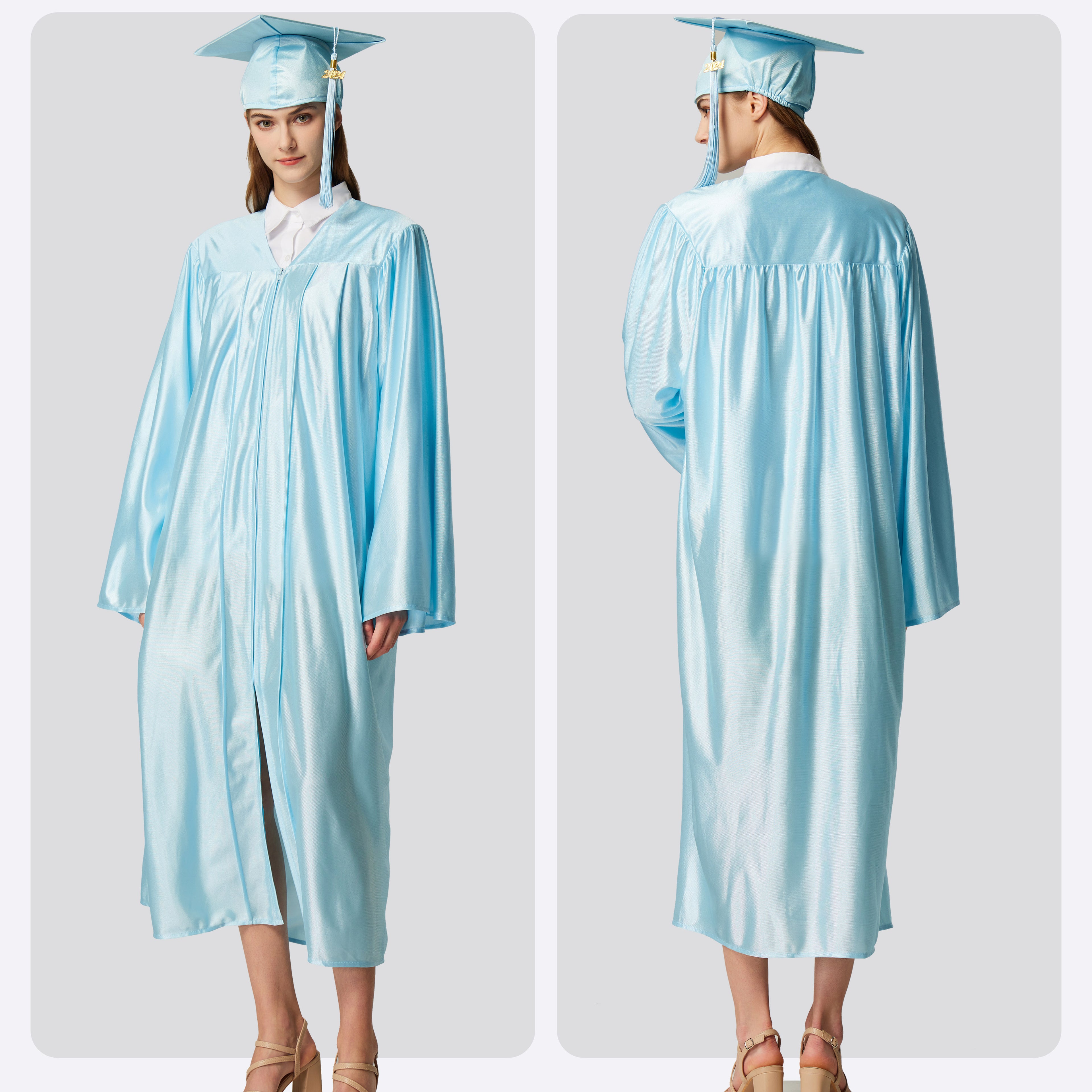 Unisex  Shiny Graduation Cap & Gown with Tassel 2025 Year Charm Rich Color