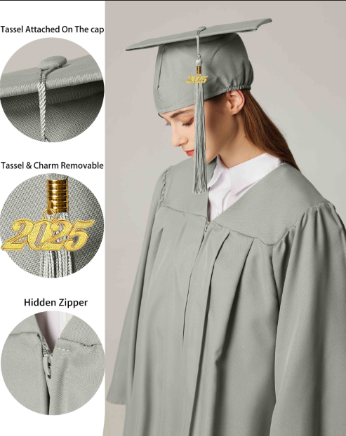 GraduationService Unisex  Matte Graduation Cap & Gown with Tassel 2025 Year Charm Rich Color