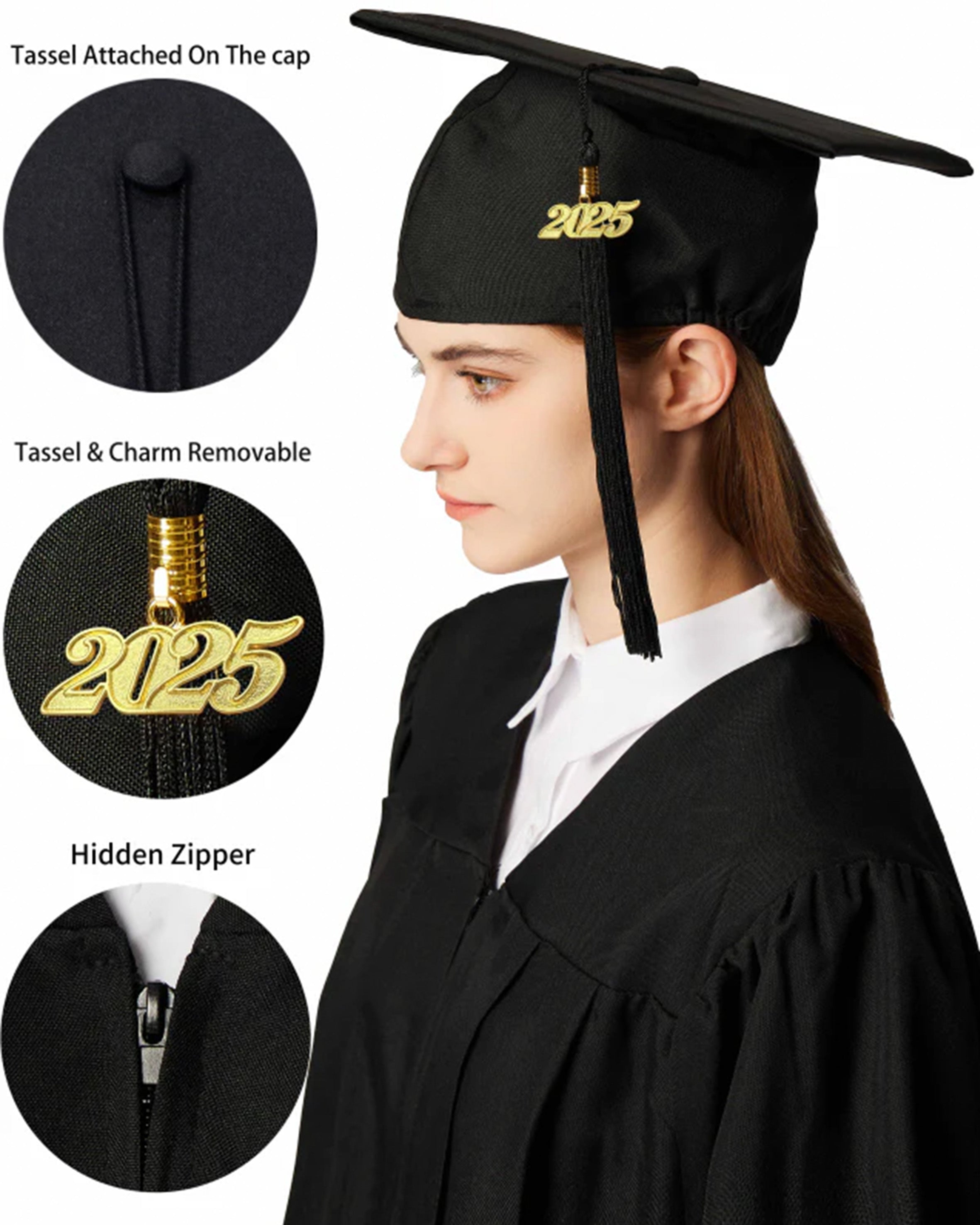 GraduationService Unisex  Matte Graduation Cap & Gown with Tassel 2025 Year Charm Rich Color