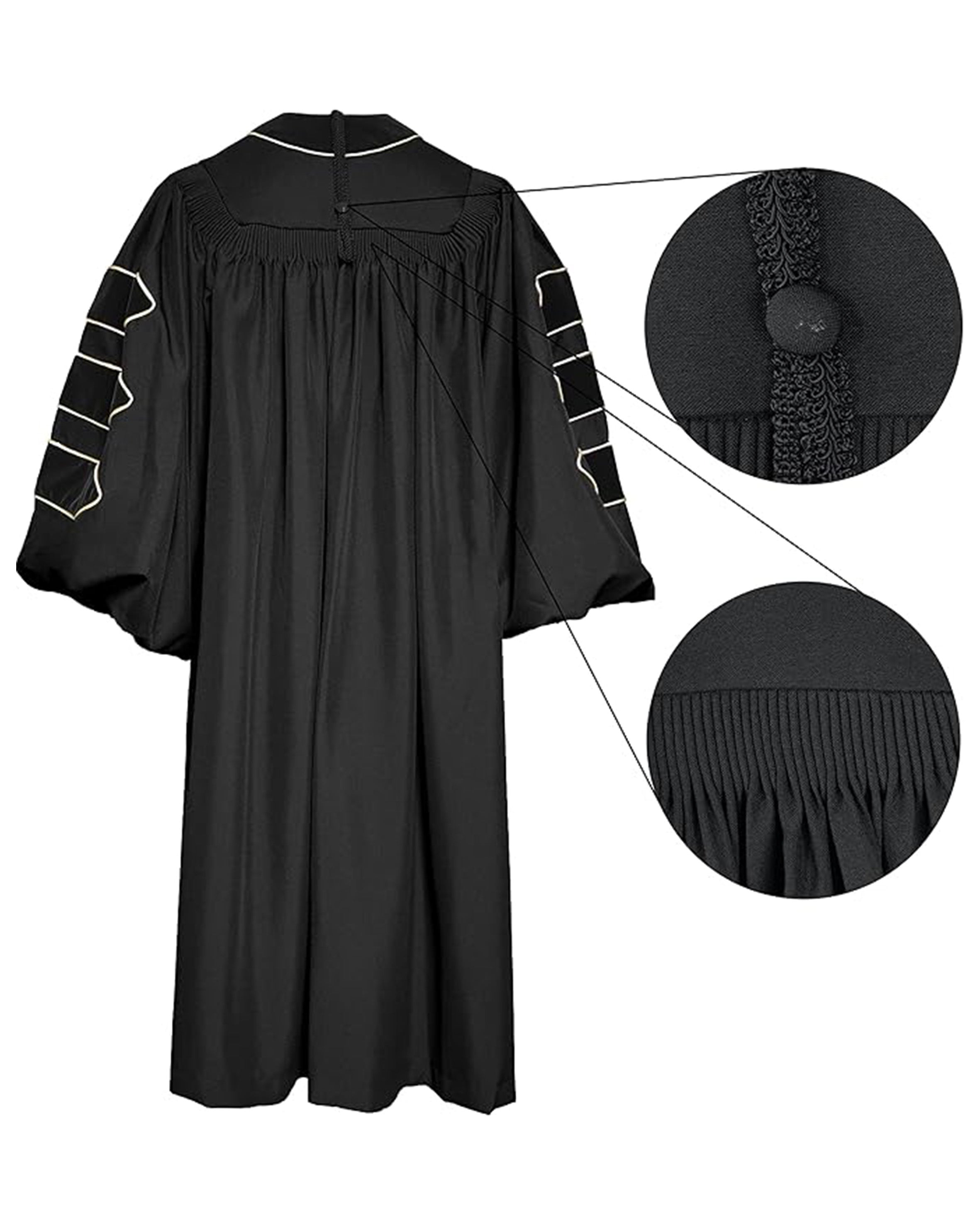 Deluxe Doctoral Graduation Gown with Gold Piping Plus Doctoral Tam and Doctoral Hood  Package