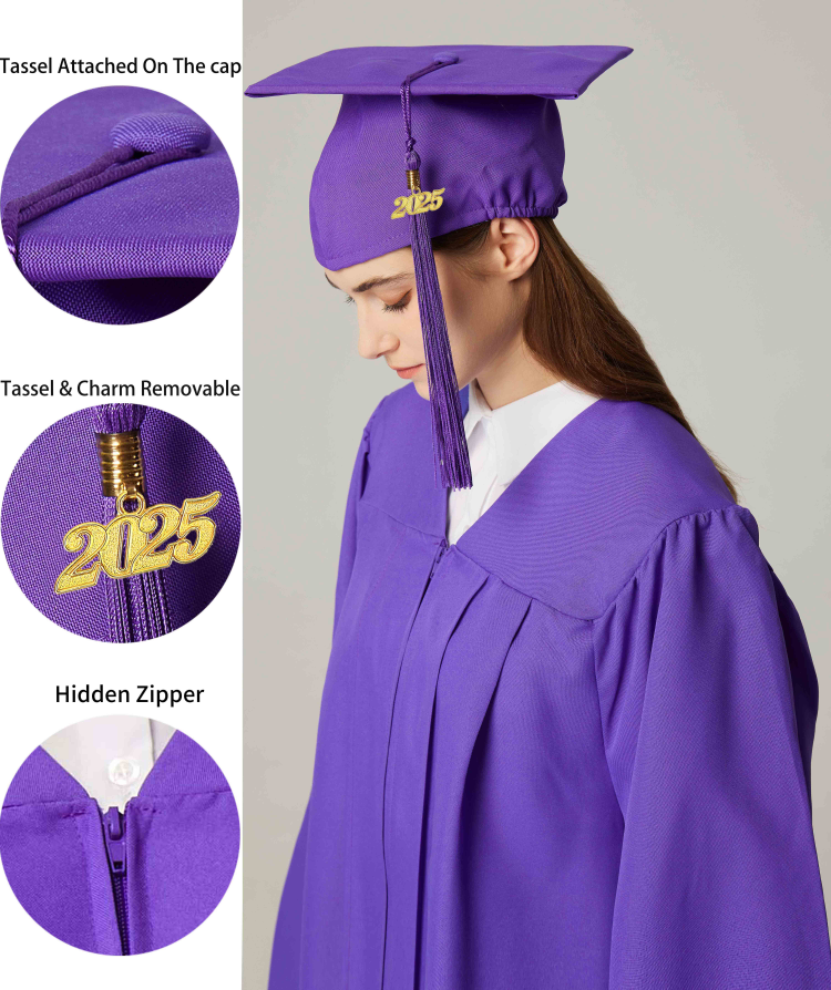 GraduationService Unisex  Matte Graduation Cap & Gown with Tassel 2025 Year Charm Rich Color