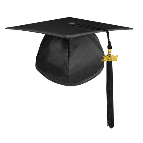 Unisex Adult Shiny Graduation Cap with Graduation Tassel Charm 2024（Black）