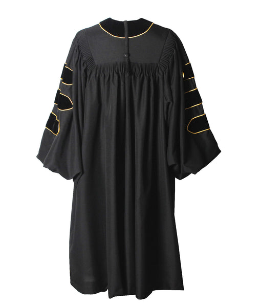 Deluxe Doctoral Graduation Gown with Gold Piping and Doctoral Tam Package (Black Velvet)