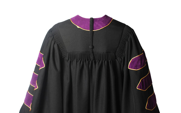 Deluxe Doctoral Graduation Gown|Graduation Regalia|PHD Gown with Gold Piping (Purple Velvet)