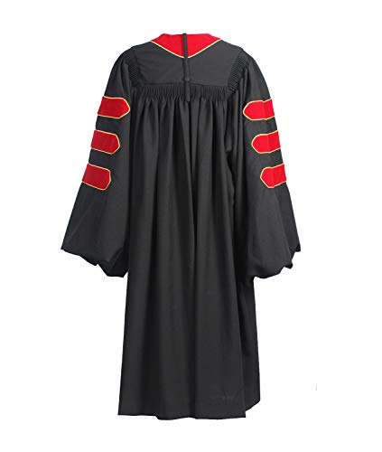 Deluxe Doctoral Graduation Gown with Gold Piping and Doctoral Tam Package (Red Velvet)