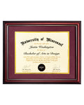 MyGradDay 8.5x11 Diploma Frame with Maroon over Gold Mat or Display 11x14 Document without Mat,Solid Wood & UV Protection Acrylic,Mahogany Degree Certificate Frame MyGradDay