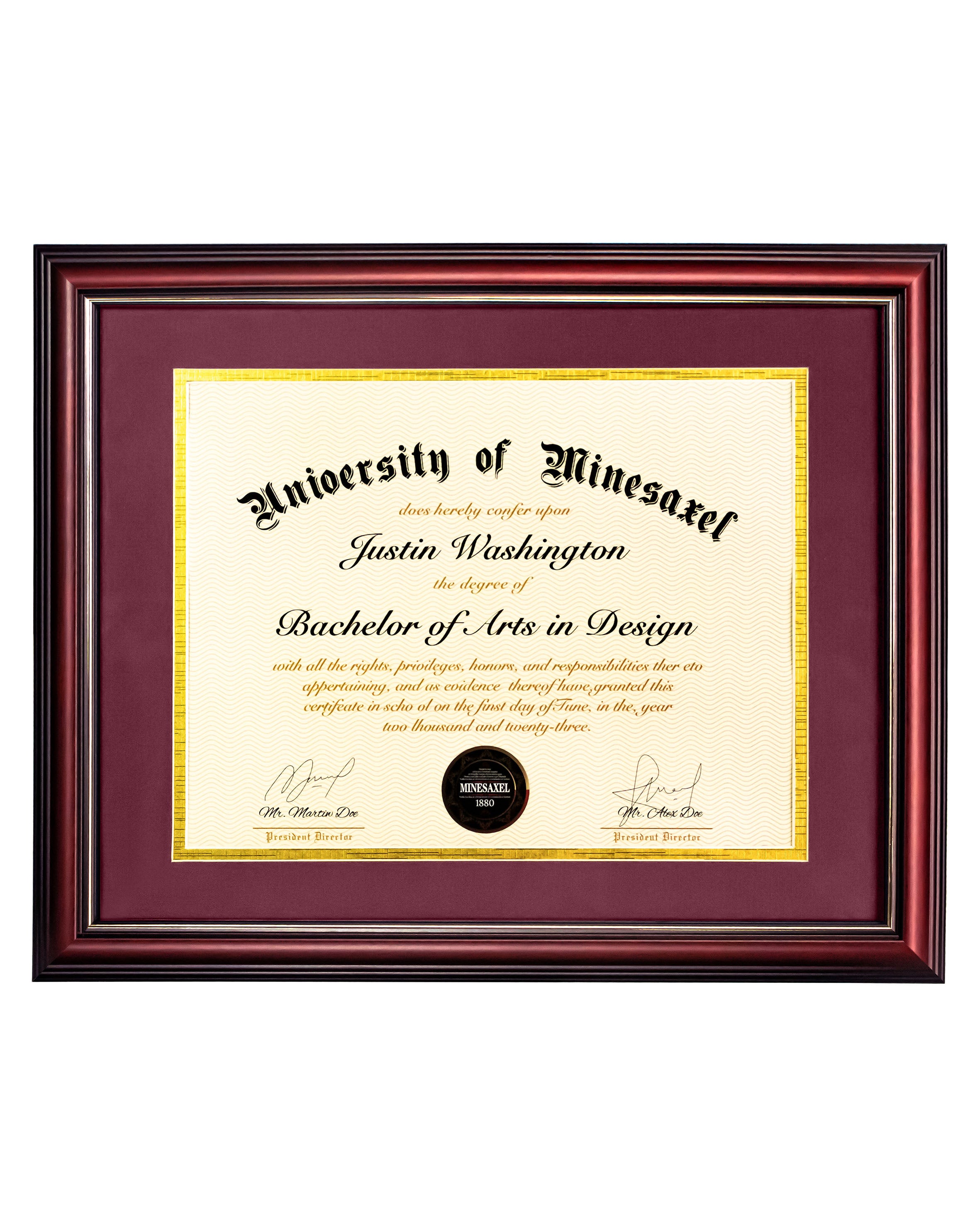 MyGradDay 8.5x11 Diploma Frame with Maroon over Gold Mat or Display 11x14 Document without Mat,Solid Wood & UV Protection Acrylic,Mahogany Degree Certificate Frame