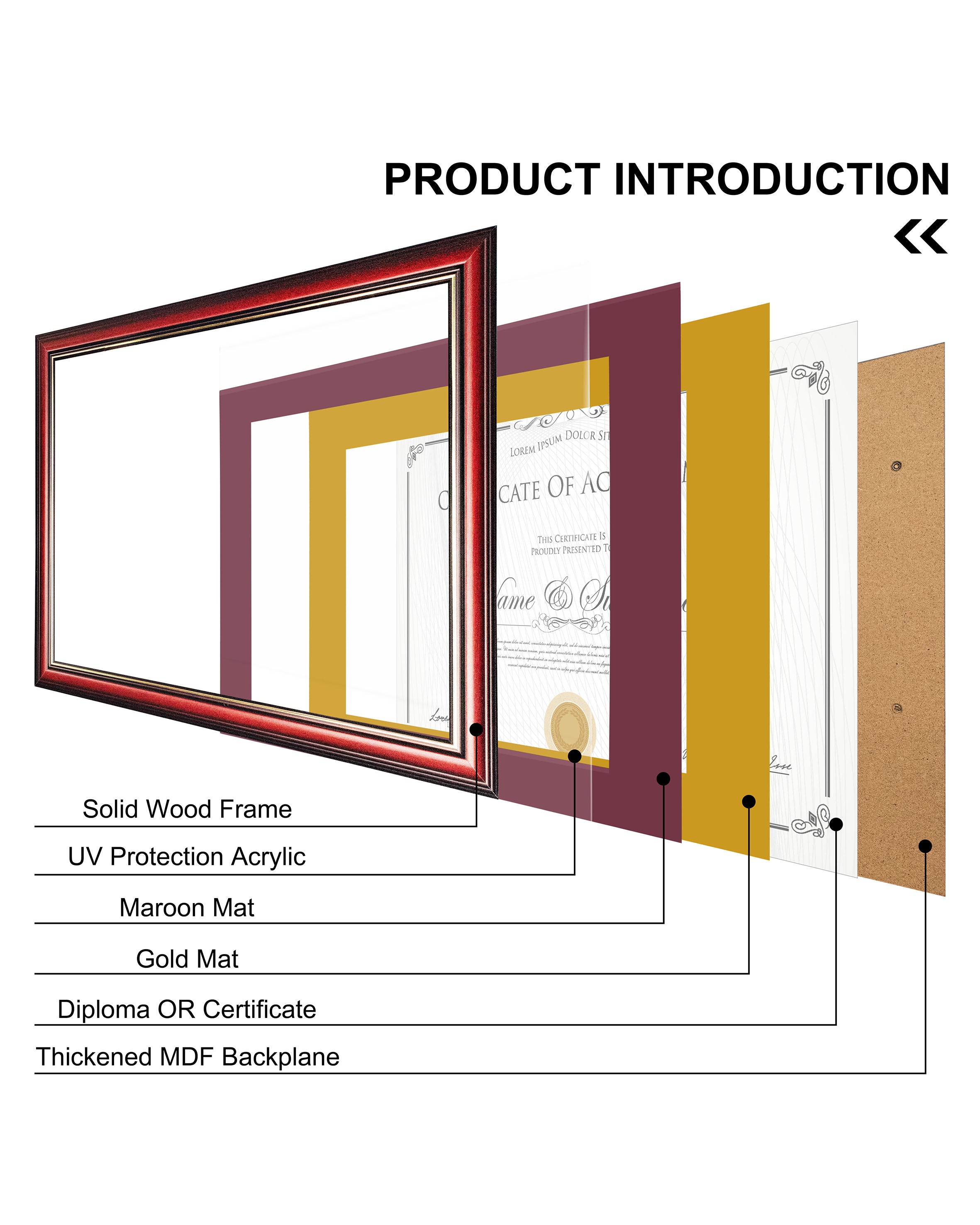 MyGradDay 8.5x11 Diploma Frame with Maroon over Gold Mat or Display 11x14 Document without Mat,Solid Wood & UV Protection Acrylic,Mahogany Degree Certificate Frame