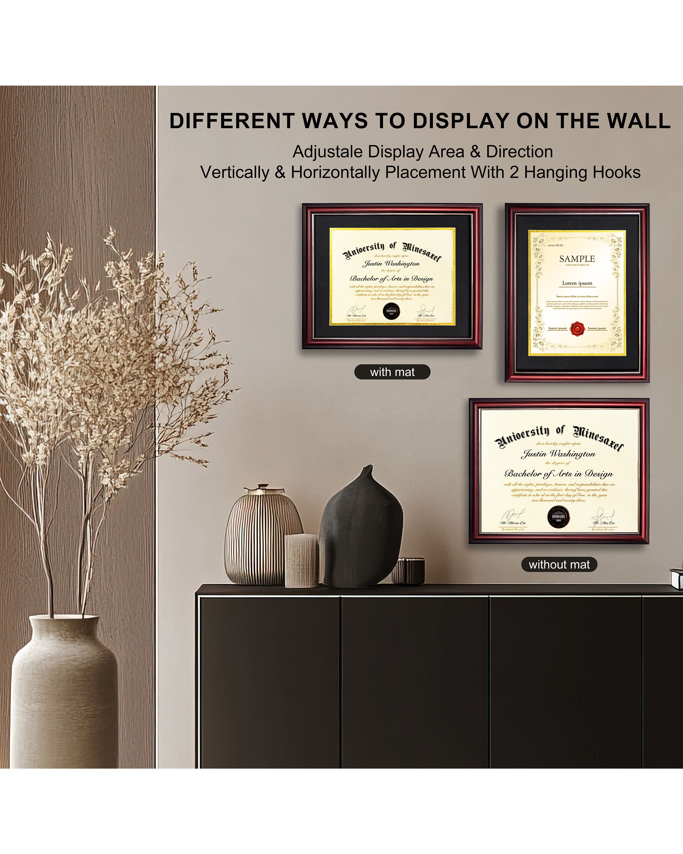 MyGradDay 8.5x11 Diploma Frame with Maroon over Gold Mat or Display 11x14 Document without Mat,Solid Wood & UV Protection Acrylic,Mahogany Degree Certificate Frame