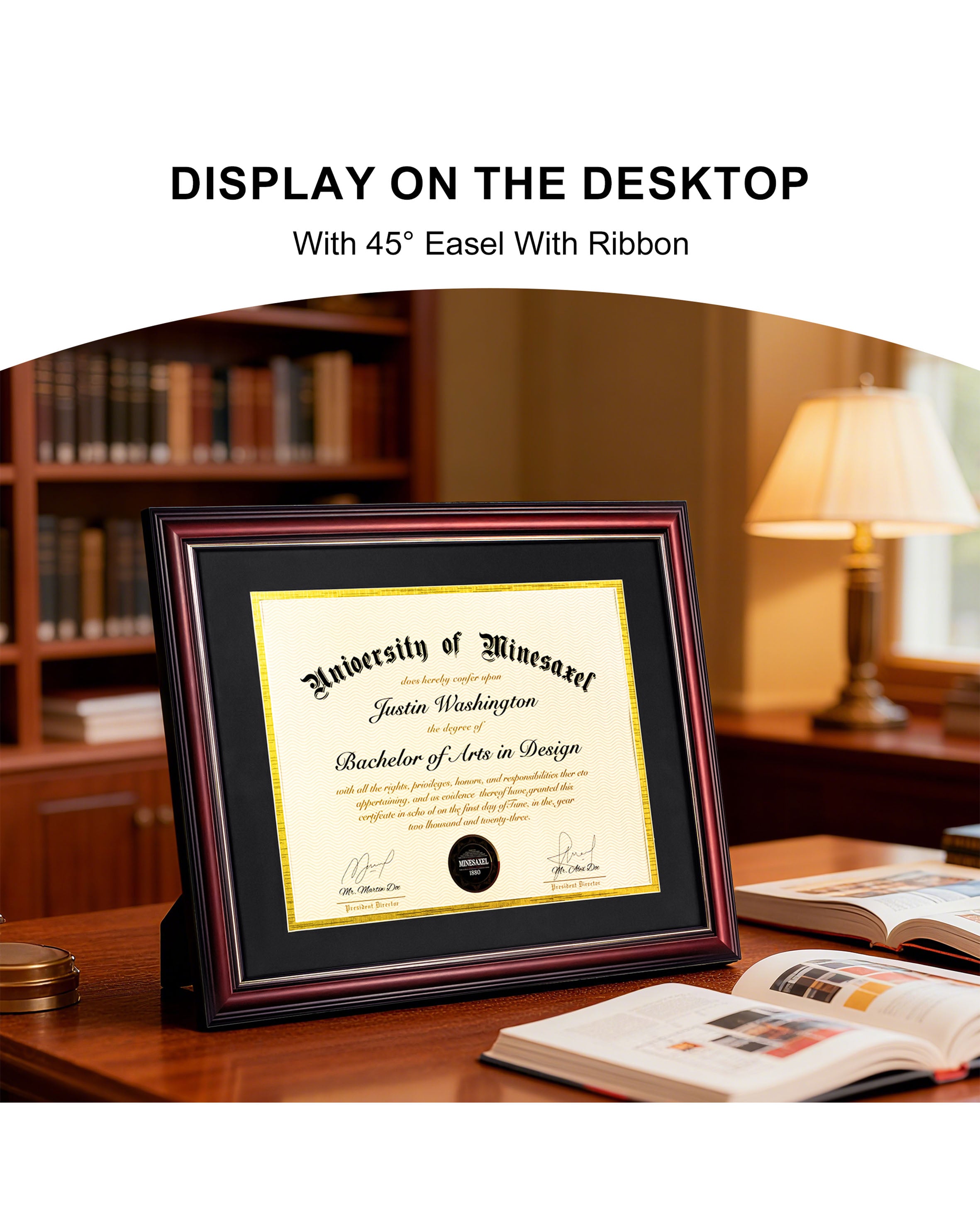 MyGradDay 8.5x11 Diploma Frame with Maroon over Gold Mat or Display 11x14 Document without Mat,Solid Wood & UV Protection Acrylic,Mahogany Degree Certificate Frame
