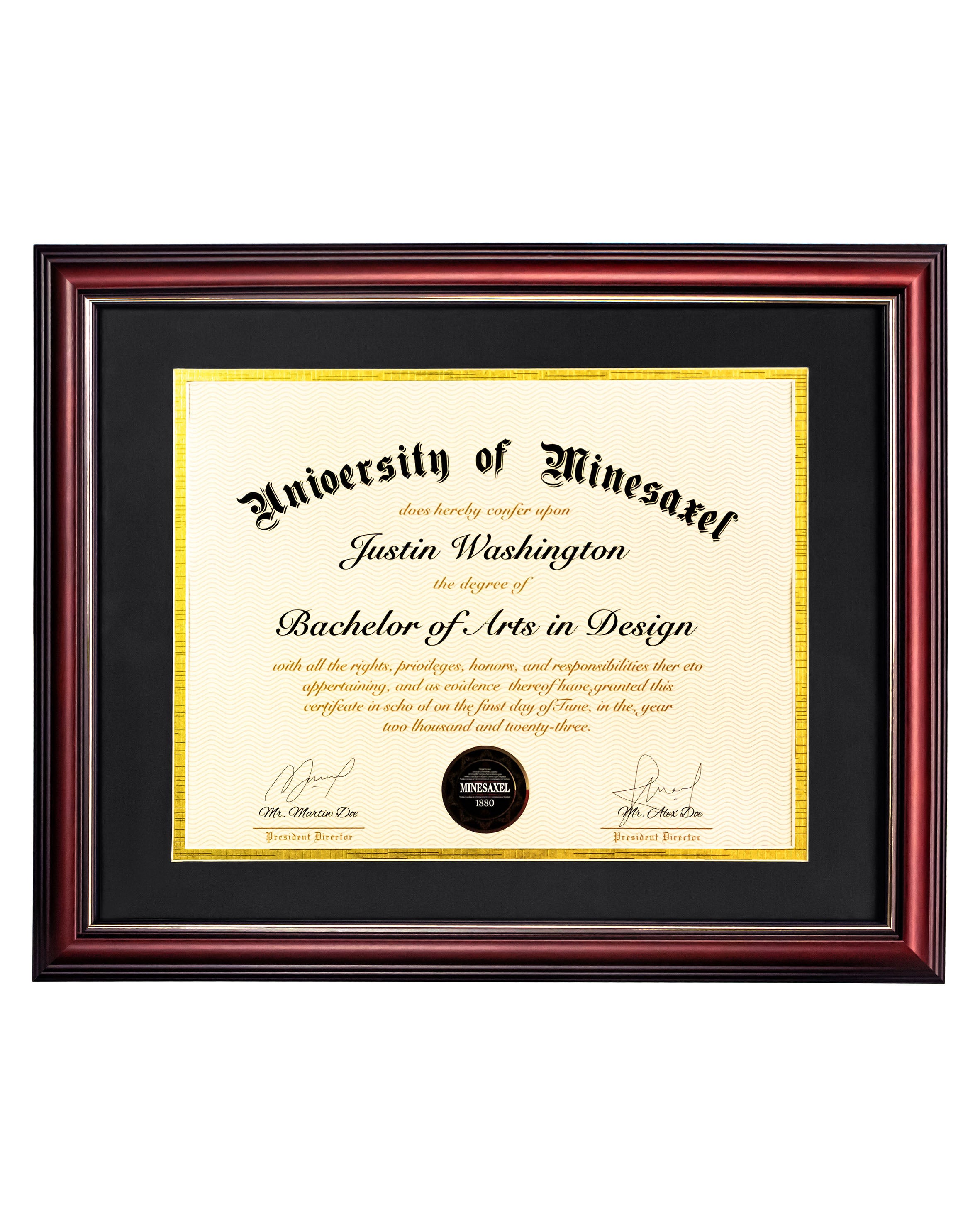 MyGradDay 8.5x11 Diploma Frame with Maroon over Gold Mat or Display 11x14 Document without Mat,Solid Wood & UV Protection Acrylic,Mahogany Degree Certificate Frame