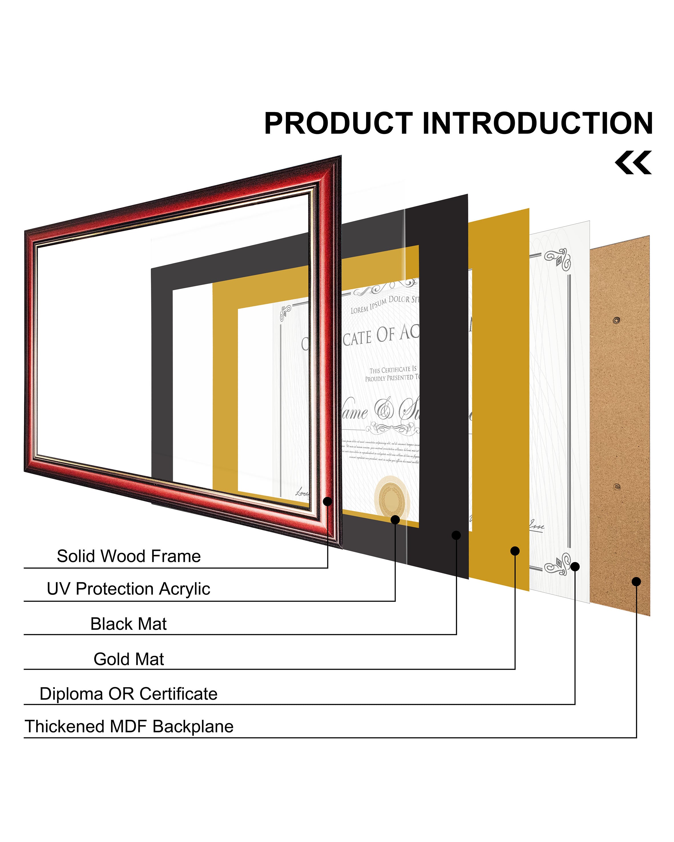 MyGradDay 8.5x11 Diploma Frame with Maroon over Gold Mat or Display 11x14 Document without Mat,Solid Wood & UV Protection Acrylic,Mahogany Degree Certificate Frame