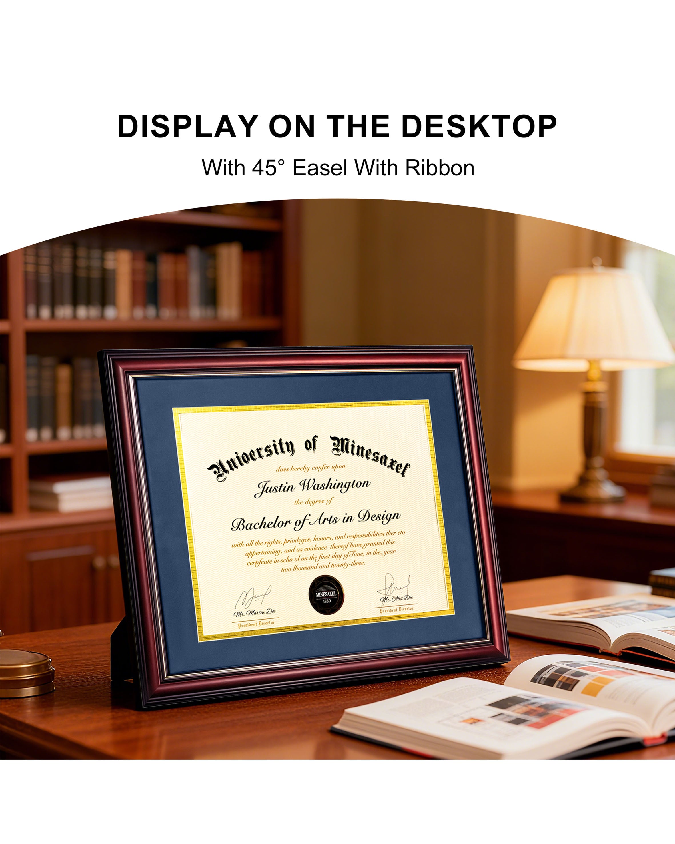 MyGradDay 8.5x11 Diploma Frame with Maroon over Gold Mat or Display 11x14 Document without Mat,Solid Wood & UV Protection Acrylic,Mahogany Degree Certificate Frame