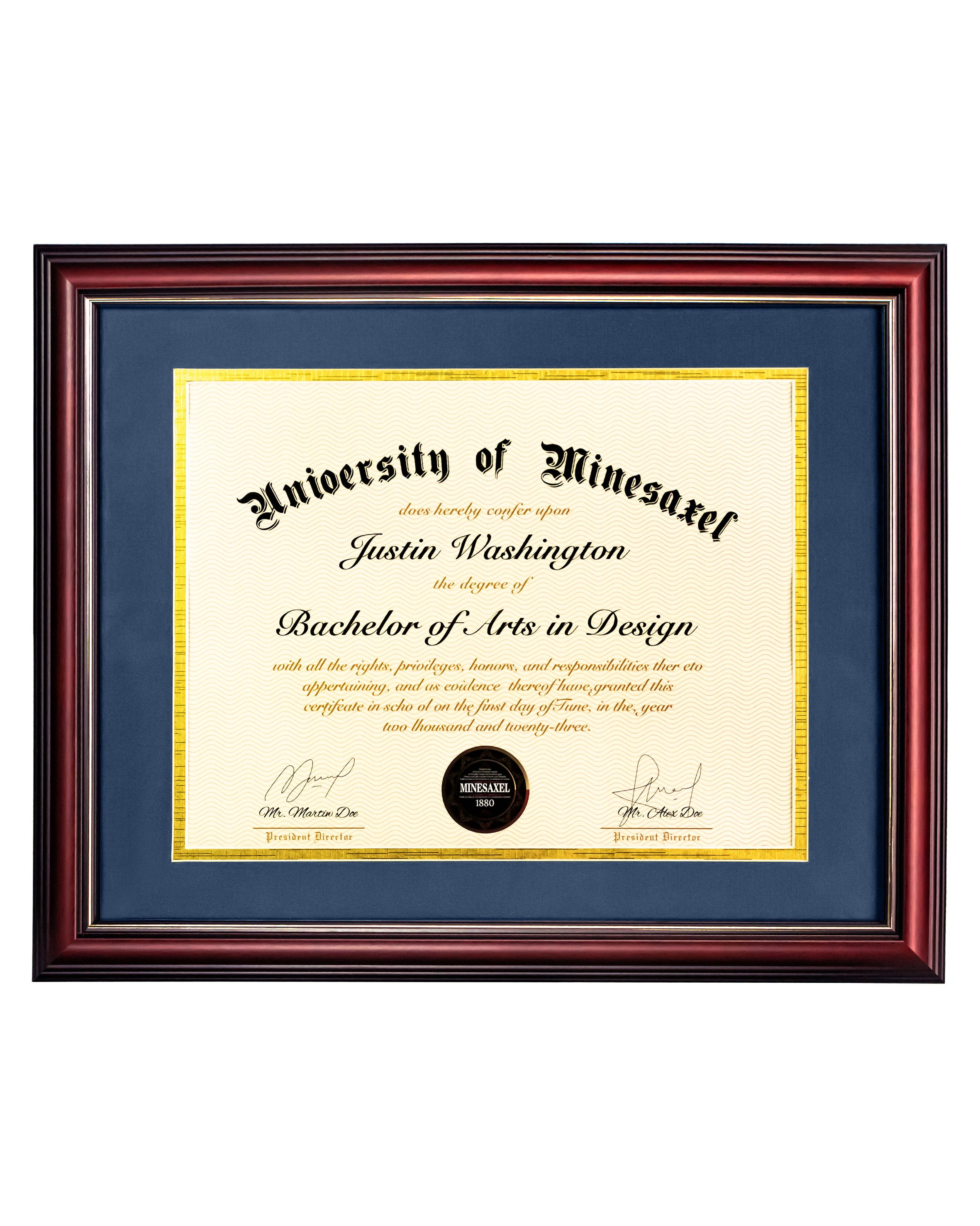 MyGradDay 8.5x11 Diploma Frame with Maroon over Gold Mat or Display 11x14 Document without Mat,Solid Wood & UV Protection Acrylic,Mahogany Degree Certificate Frame