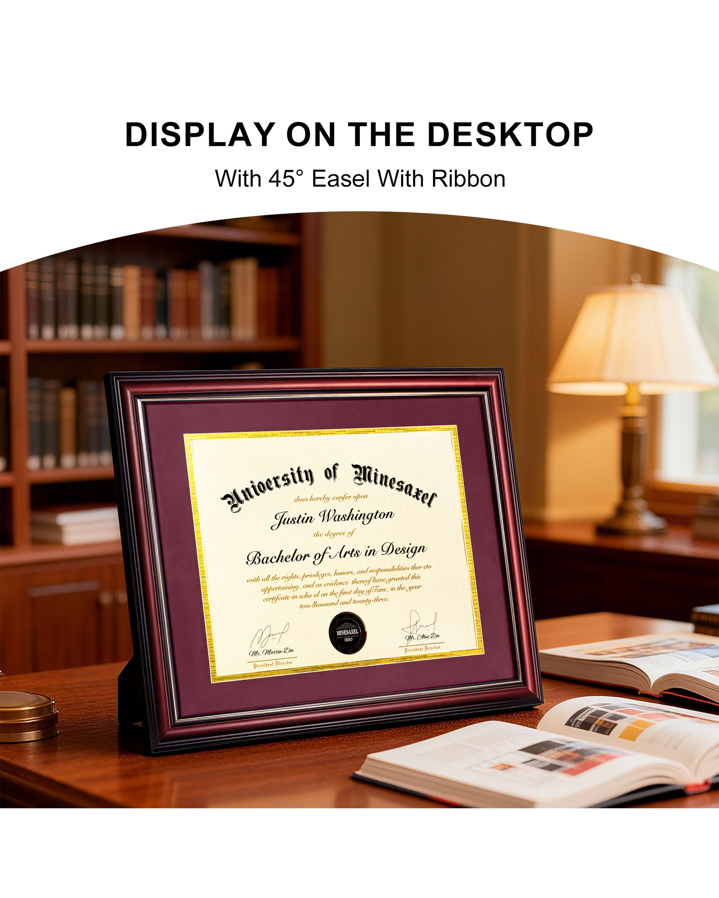 MyGradDay 8.5x11 Diploma Frame with Maroon over Gold Mat or Display 11x14 Document without Mat,Solid Wood & UV Protection Acrylic,Mahogany Degree Certificate Frame