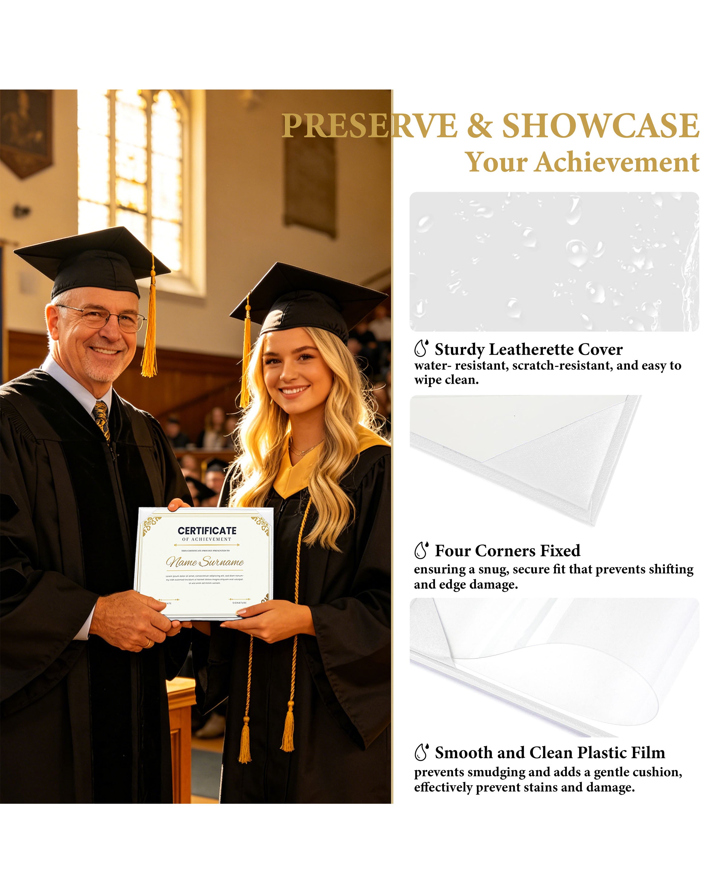 Diploma Cover 6" x 8" 7" x 9" 8.5" x 11" 11" x 14" Graduation Certificate Holder