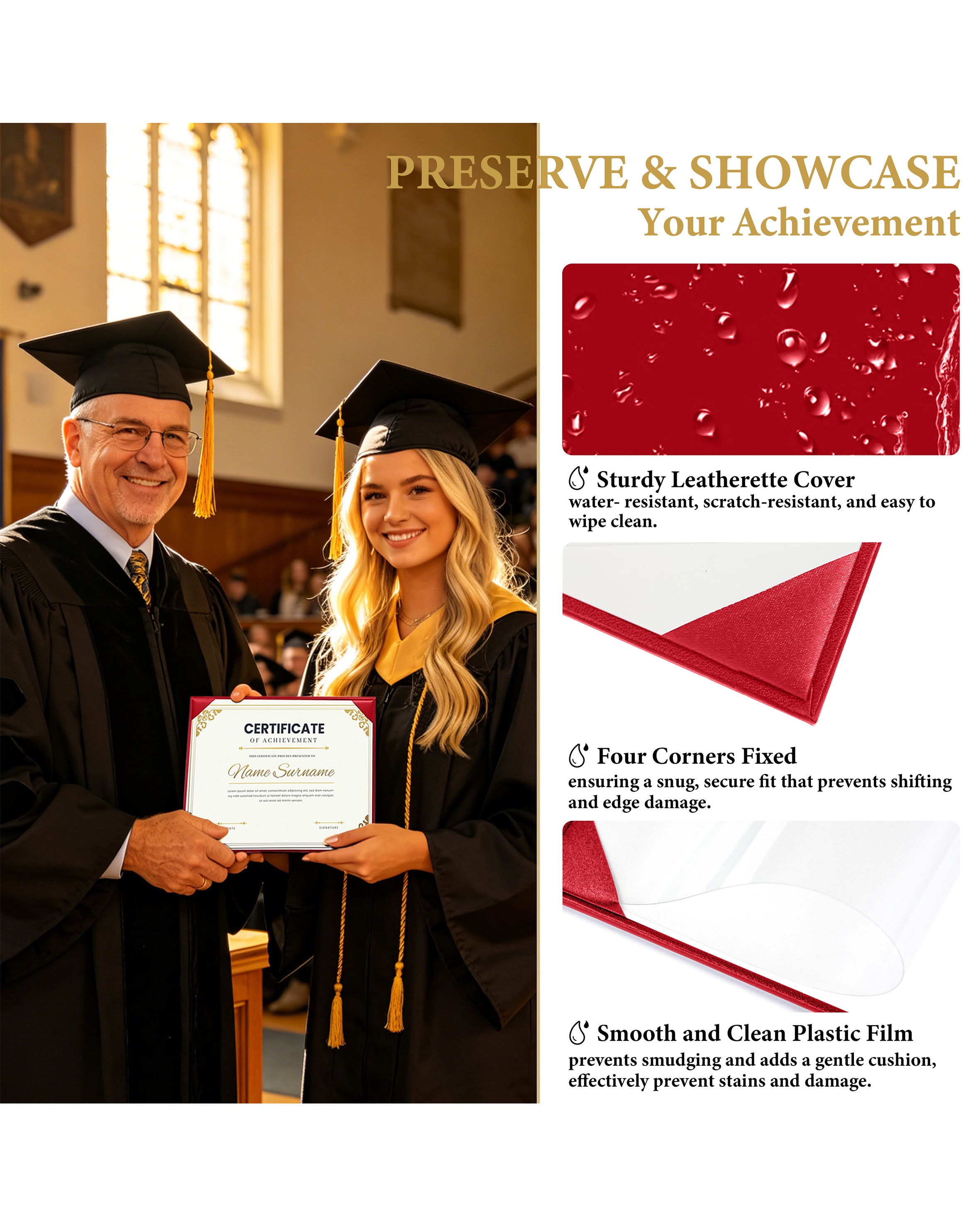 Diploma Cover 6" x 8" 7" x 9" 8.5" x 11" 11" x 14" Graduation Certificate Holder
