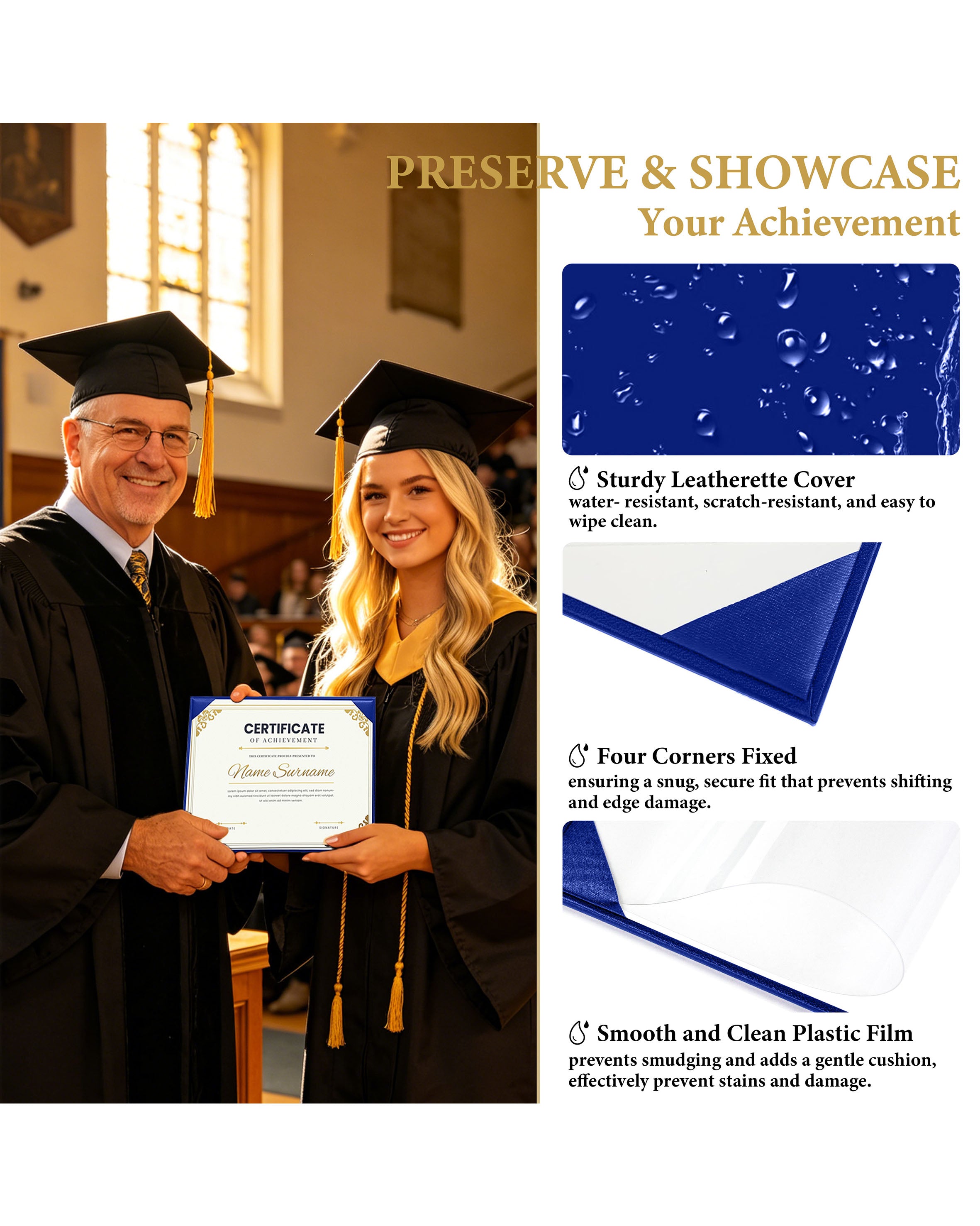 Diploma Cover 6" x 8" 7" x 9" 8.5" x 11" 11" x 14" Graduation Certificate Holder