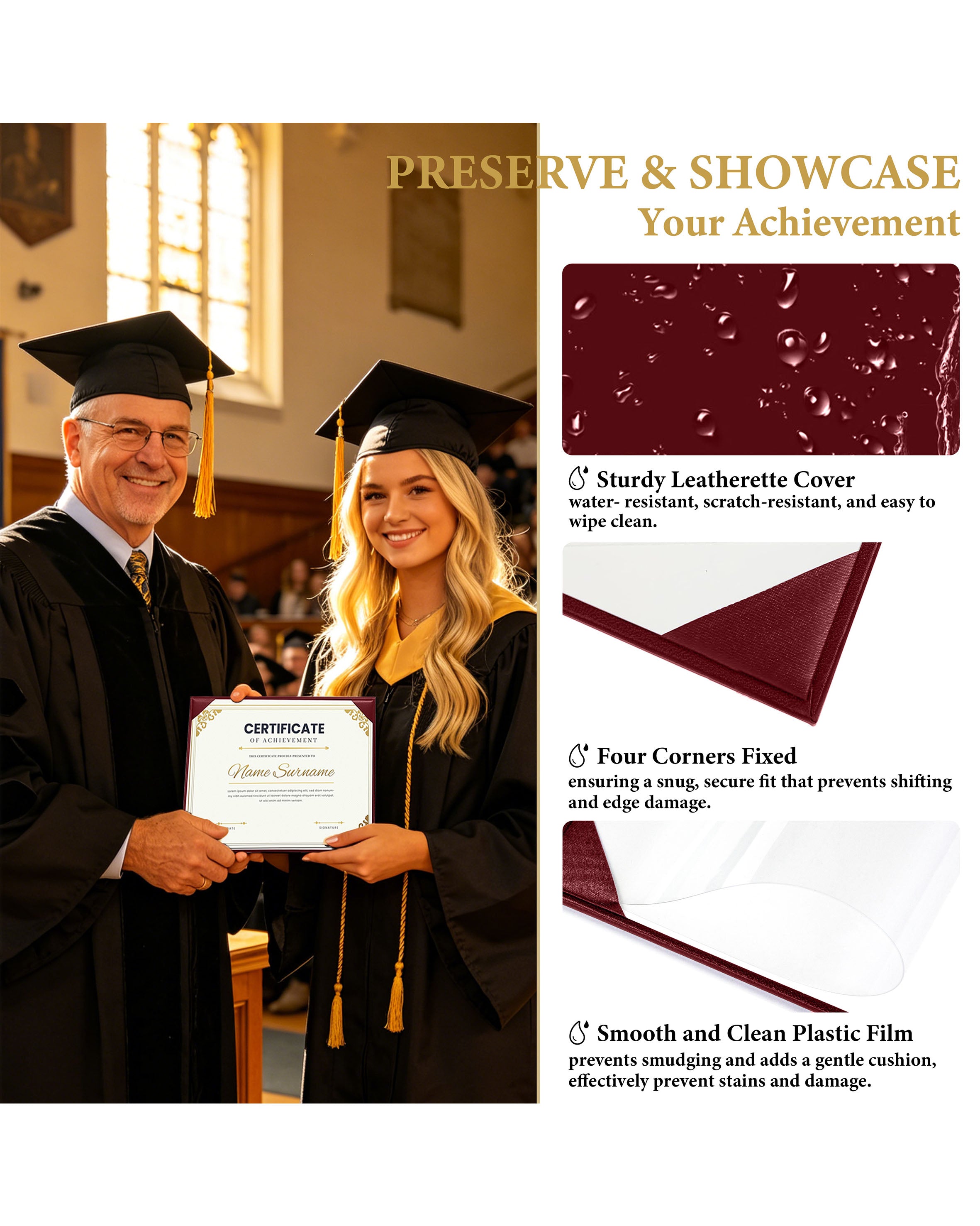 Diploma Cover 6" x 8" 7" x 9" 8.5" x 11" 11" x 14" Graduation Certificate Holder