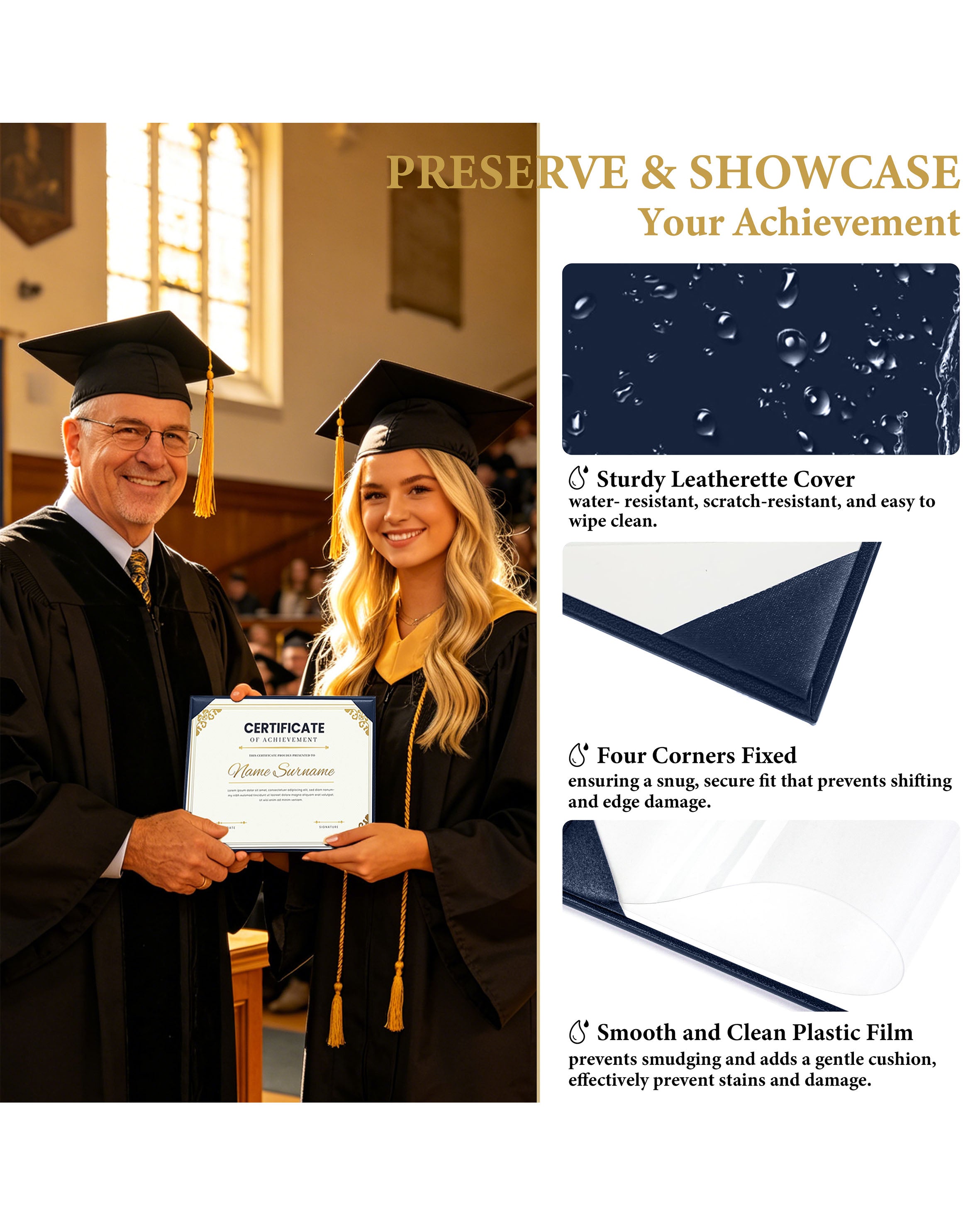 Diploma Cover 6" x 8" 7" x 9" 8.5" x 11" 11" x 14" Graduation Certificate Holder