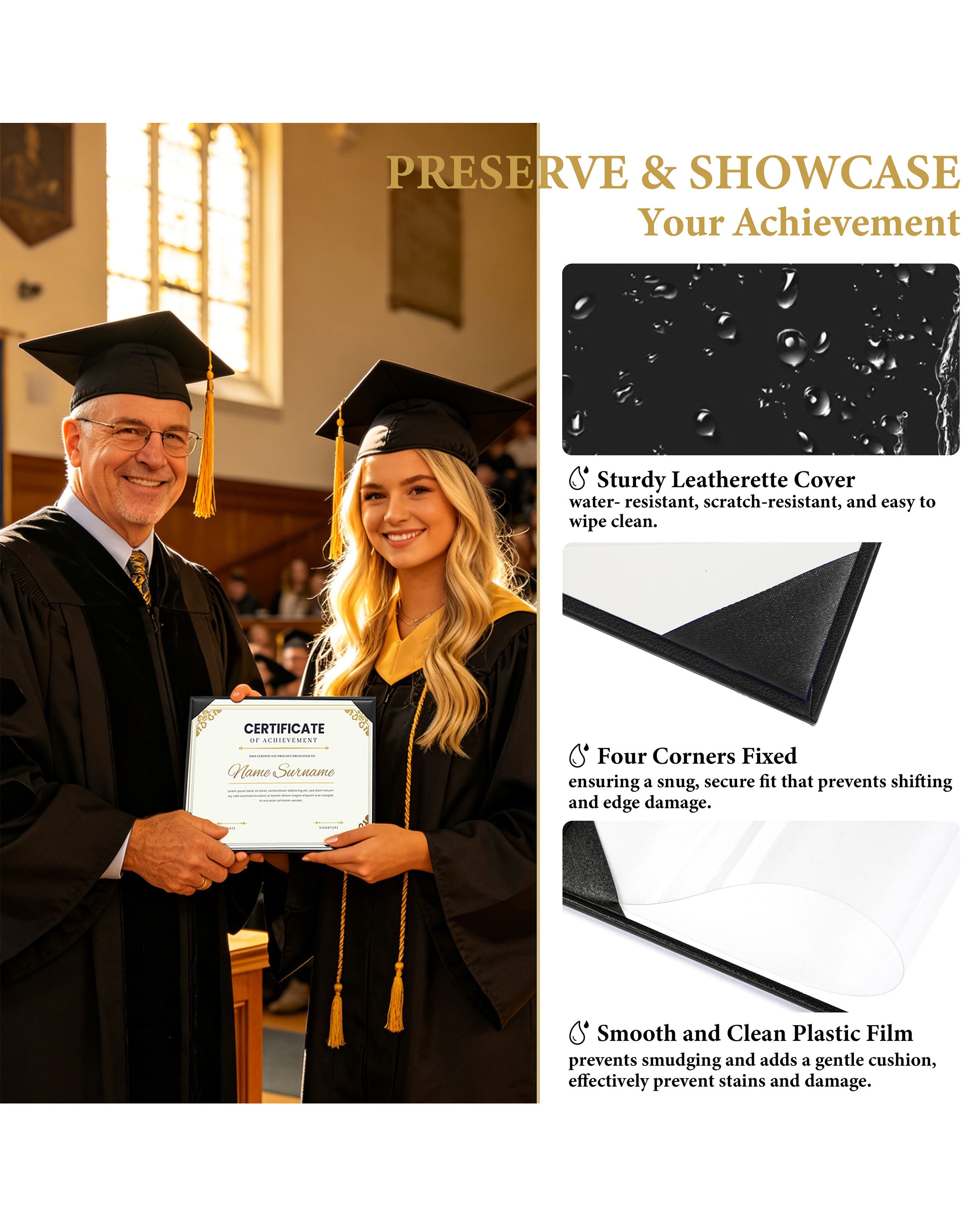 Diploma Cover 6" x 8" 7" x 9" 8.5" x 11" 11" x 14" Graduation Certificate Holder