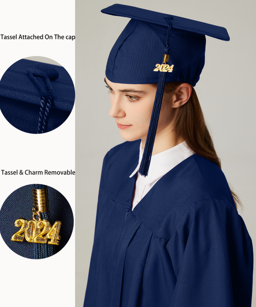 Unisex Adult Matte Graduation Cap with Graduation Tassel Charm 2024（Navy Blue）